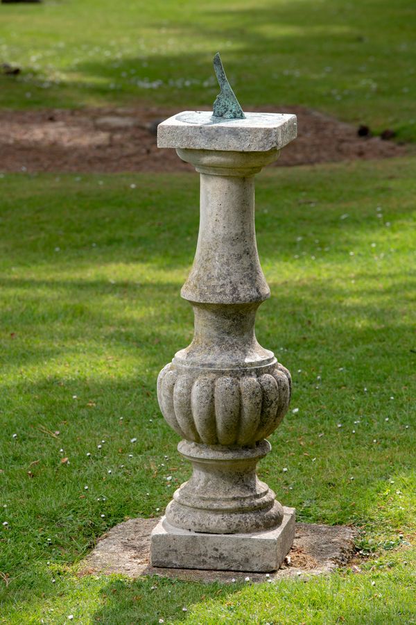 A composition stone sundial 1st half 20th century  with 10ins dial 123cm high