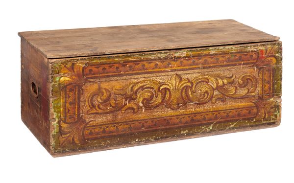 A similar painted pine chest 47cm high by 120cm long by 46cm deep