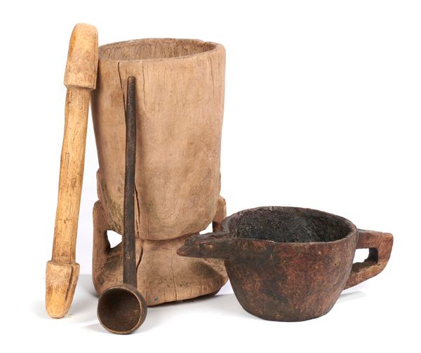 A carved wood pestle and mortar Anti-Atlas mountains, Berber, Morocco, 19th century or earlier 87cm overall