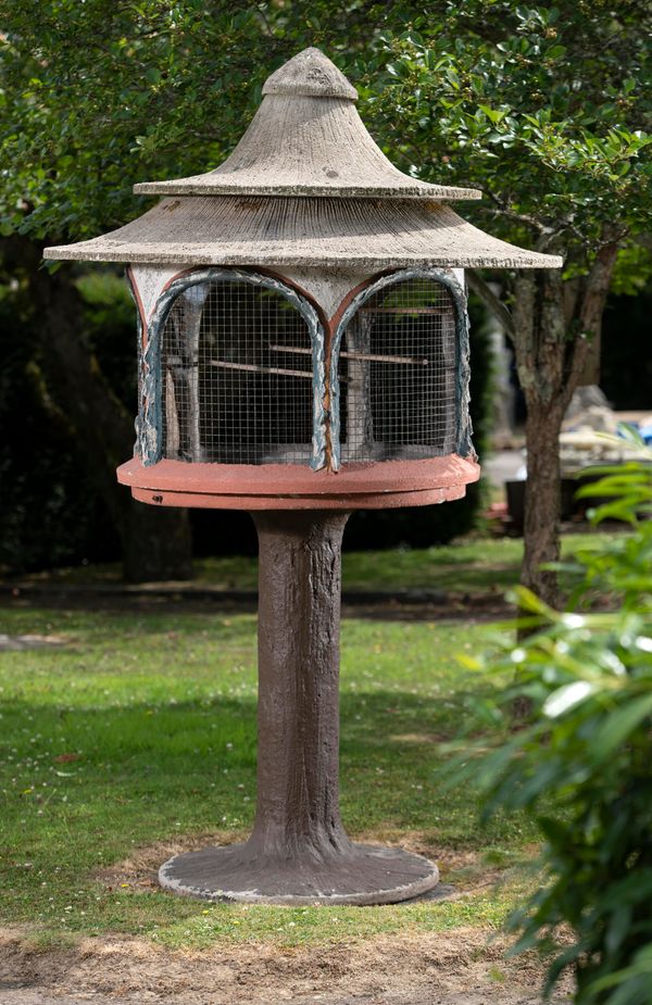 A painted faux bois bird cage French, mid 20th century 220cm high