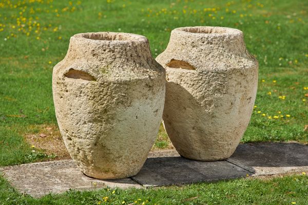A pair of composition stone rustic planters modern 80cm high