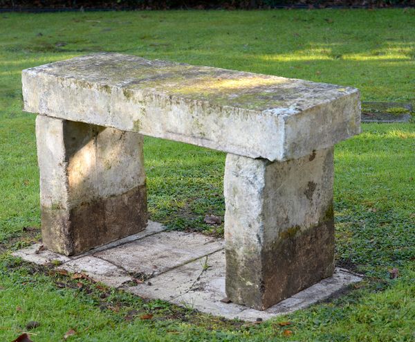 A plain carved limestone bench 19th century  120cm wide 