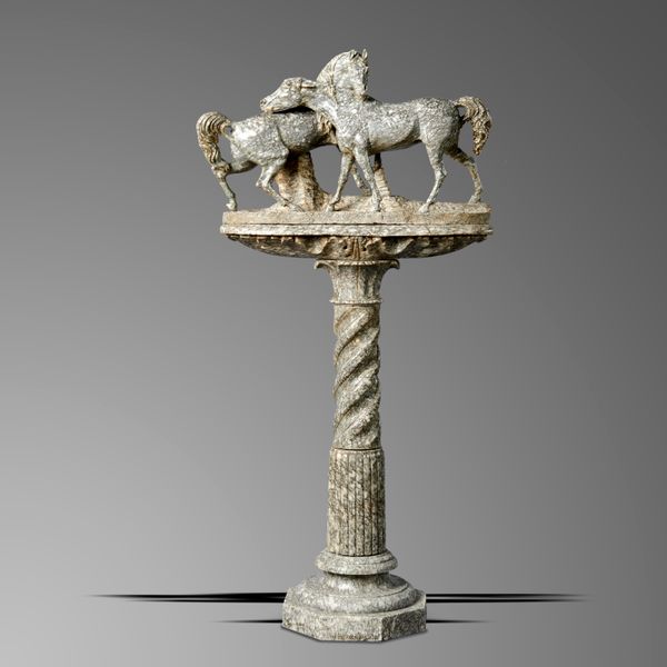 After Pierre-Jules Mêne: A carved marble group of L‘Accolade late 19th century on wrythern twisted pedestal 160cm high, the group 80cm wide