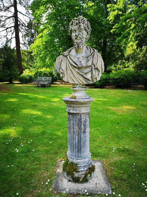 A composition stone bust of Septimius Serverus on fluted column pedestal 2nd half 20th century 170cm high overall