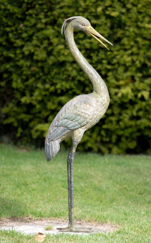 A bronze figure of a crested crane 20th century 118cm high