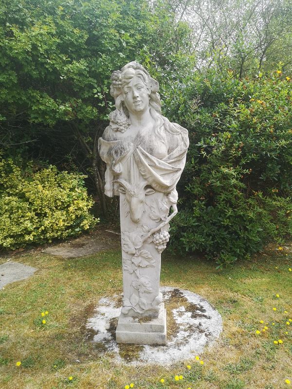 A patinated fibreglass term figure representing Autumn modern 146cm high