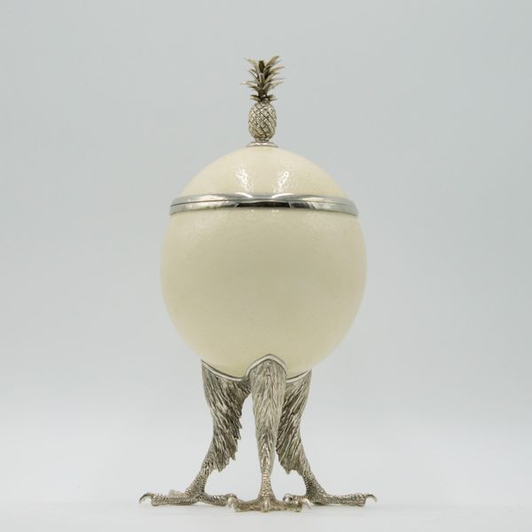 Trinket Box  Ostrich egg & silvered eagle claw feet & pineapple 28cm high by 16cm wide by 16cm deep