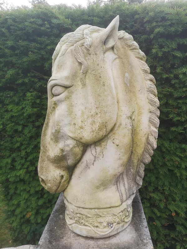 A composition stone horses head modern  86cm high