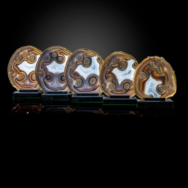 A set of five agate slices Brazil the largest 21cm high