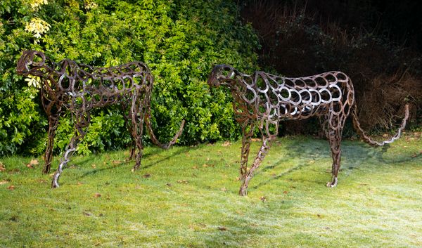 An iron cheetah constructed from simulated horseshoes