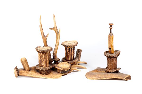 A Victorian desk set made from all three native British deer species