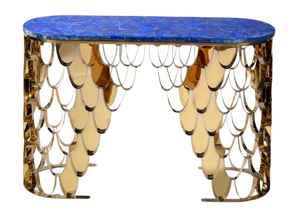 A brass and Lapis Lazuli veneered console table
