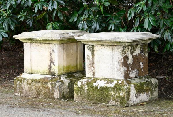 A pair of composition stone pedestals 2nd half 19th century 72cm high by 64cm square on base