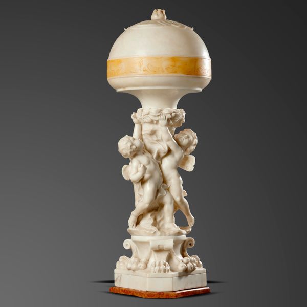 A carved white marble lamp French, late 19th century  signed P Conti Firenze 105cm high overall 