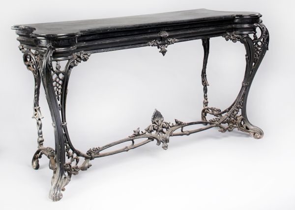 A rare Coalbrookdale cast iron console table  last quarter 19th century with diamond registration stamp and number 155cm long by 54cm deep This rare...