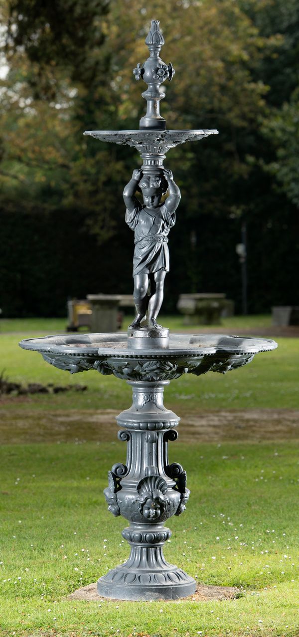 A cast iron fountain  late 19th/early 20th century 233cm high  CLIENT WILL ARRANGE COLLECTION