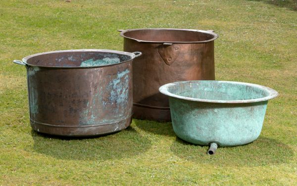 Three large washing coppers the largest 76cm diameter Unsold lot fee £30 to collect