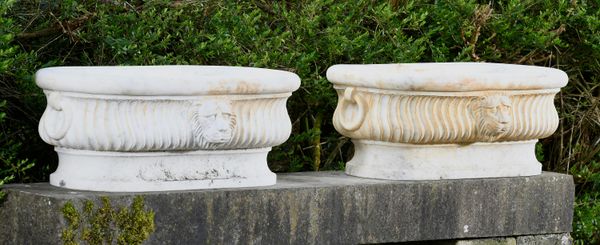 A pair of rounded rectangular marble planters modern 73cm long