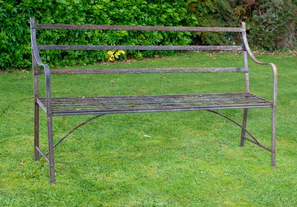 A Regency reeded wrought iron seat early 19th century 154cm wide