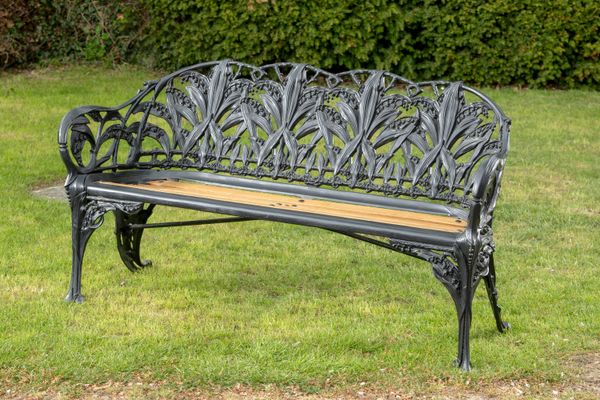A Coalbrookdale Lily of the Valley pattern cast iron seat circa 1870 with diamond registration stamps and registration number 158cm long This...