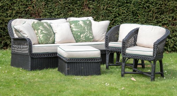‡ A suite of wicker furniture late 20th century sofa 185cm wide, together with two chairs and a stool