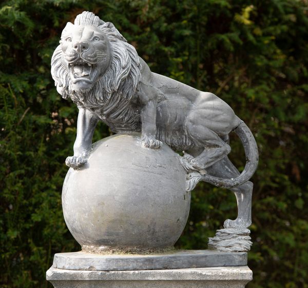 A carved marble lion modern  57cm high