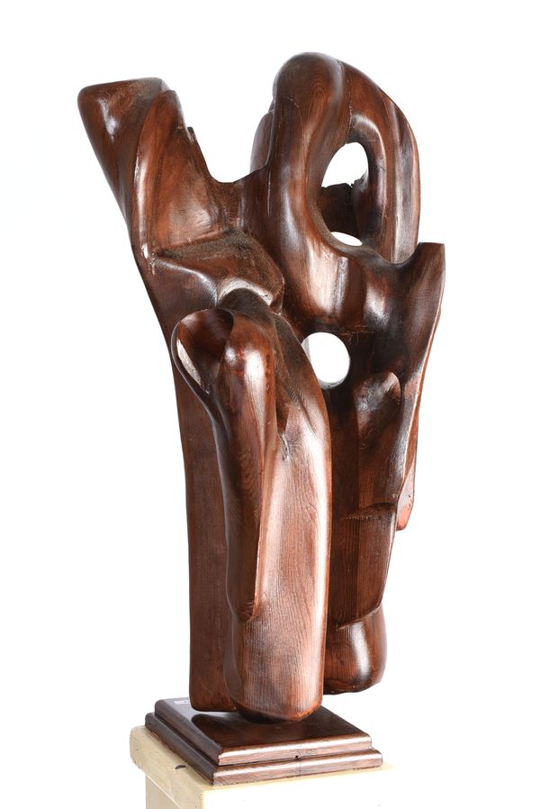 &#9650; Wevner Groll Endurance Carved larch on wooden pedestal  Unique 86cm high by 43cm wide by 43cm deep