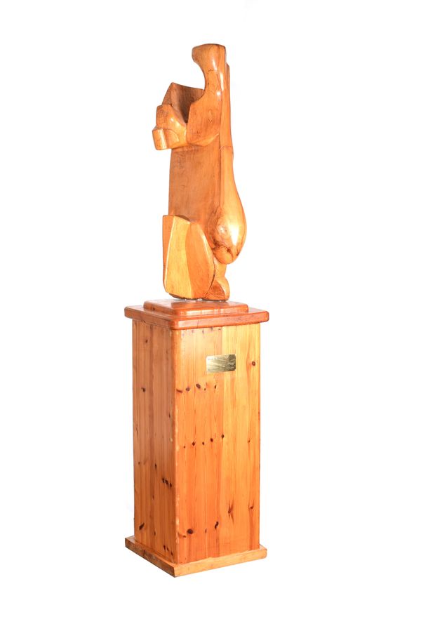 &#9650; Wevner Groll What Is This Carved sycamore on pedestal Unique Signed 102cm high by 33cm wide