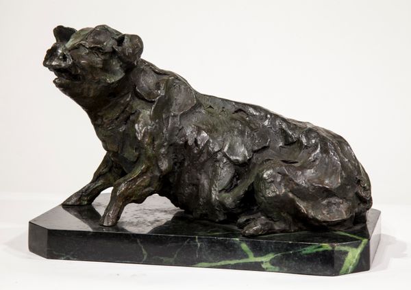 B C Zheng Seated Pig Bronze on marble base Signed 23cm high by 34cm wide by 21cm deep