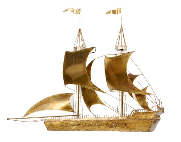 A half section brass galleon in the style of Curtis Jere 125cm high by 160cm long  