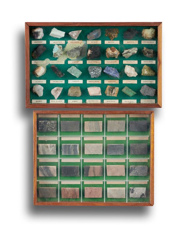 A geological collection mid 20th century housed in two display boxes