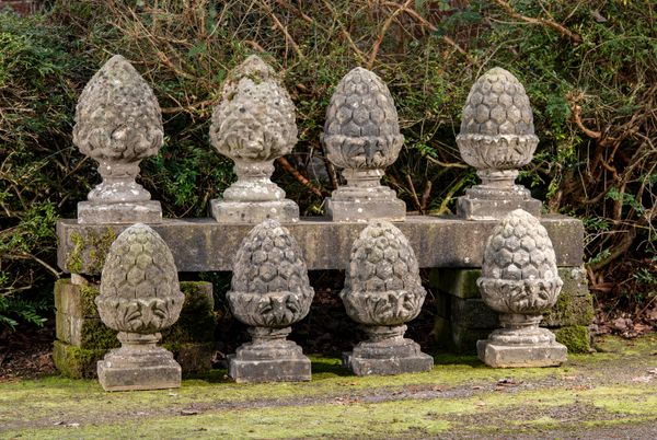A set of four composition stone gate pier pineapples 2nd half 20th century 56cm high