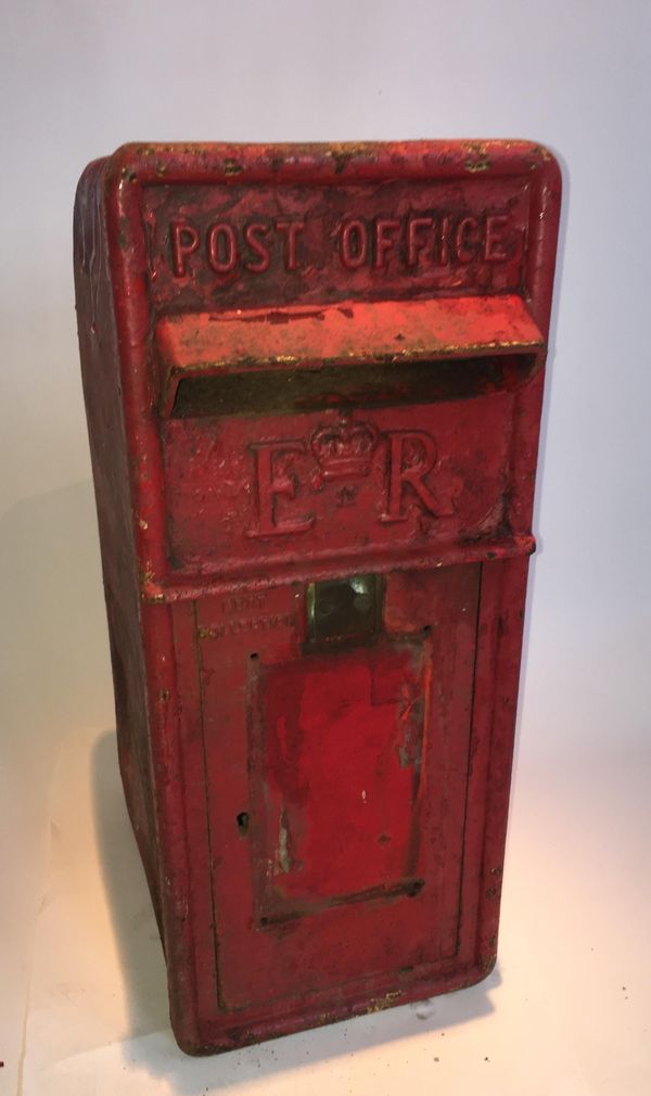 An Elizabeth II cast iron post office box  2nd half 20th century 60cm high by 26cm wide, together with another post box wall front and a quantity of...