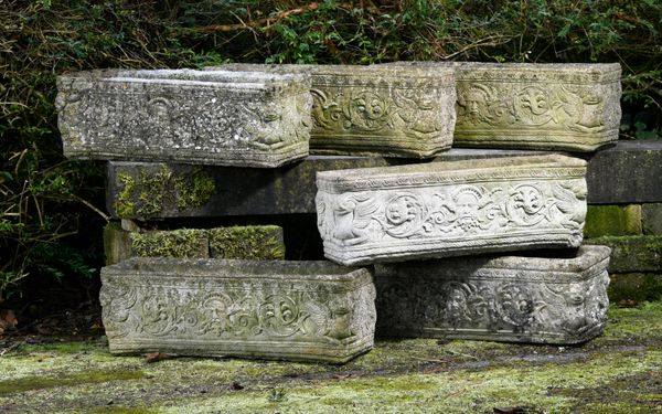 Six rectangular composition stone troughs 2nd half 20th century the larger 72cm