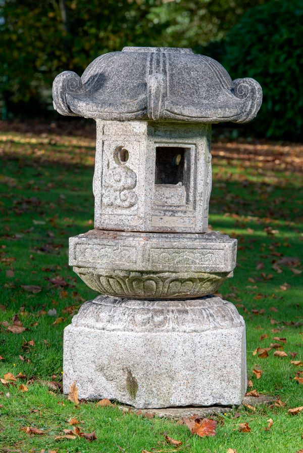 A Japanese Kasuge lantern Meiji period (1868-1912) column and top finial missing 122cm high