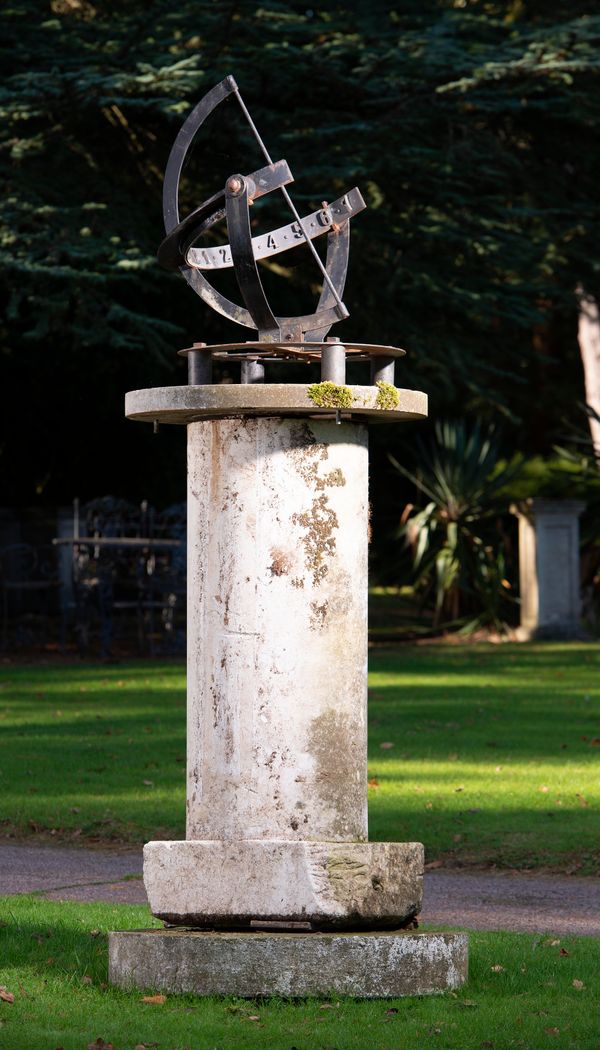 A cast iron and copper armillary sundial  1st half 20th century 96cm high by 78cm diameter