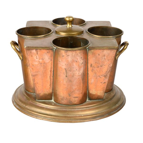 A rare copper and brass bottle carrier stamped SS Boston, White Star, with central lidded ice container 22cm high by 33cm diameter. The SS Boston...