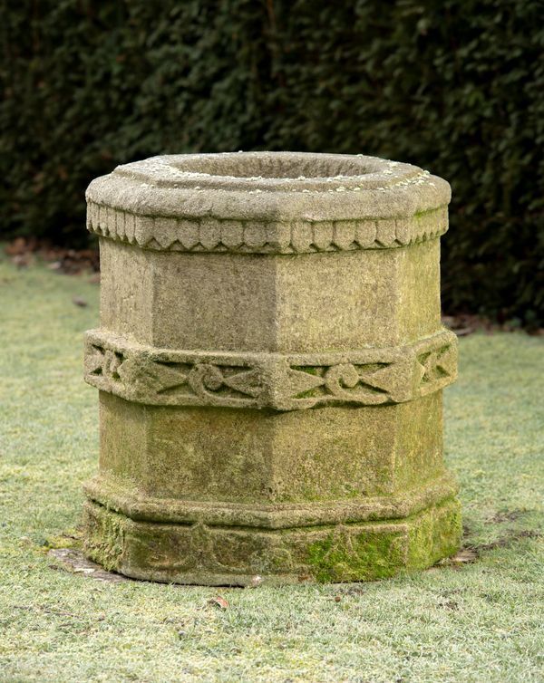 † A carved sandstone Tulsi planter modern 78cm high by 66cm wide 