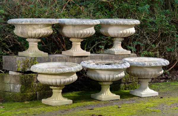 A set of six composition stone urns 2nd half 20th century 56cm diameter