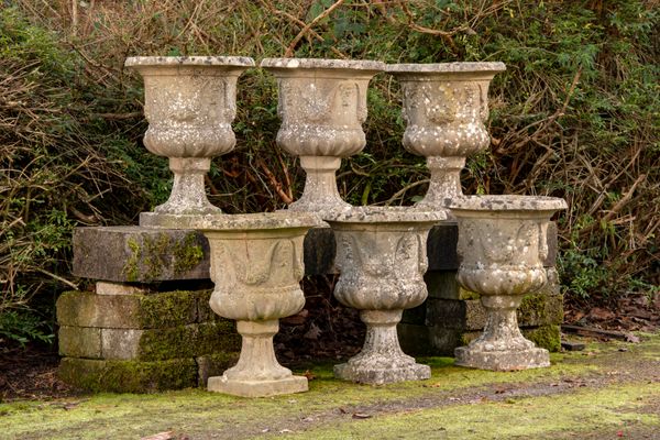 A set of six composition stone urns 2nd half 20th century 56cm high 