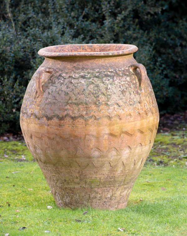 A Pithos terracotta oil storage jar Southern Mediterranean, early 20th century 92cm high 