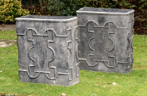 † A pair of Georgian style lead cistern planters modern 79cm high by 66cm wide by 32cm deep