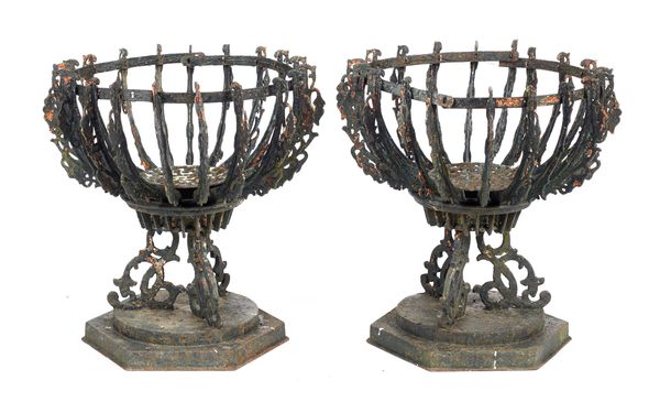 A pair of rare Victorian cast and wrought iron planters late 19th century 63cm high