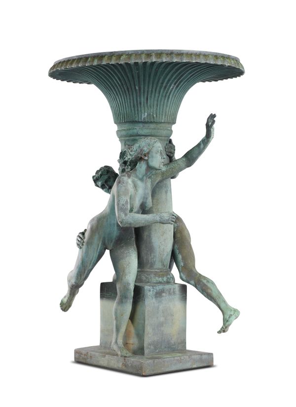 &#9650; Nils Mollerberg: A bronze fountain with two naked figures  signed N Mollerberg 1929, and with founders stamp Otto Meyers EFTR.Fud. plumbed...