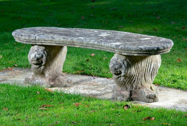 A curved composition stone bench 2nd half 20th century 120cm long