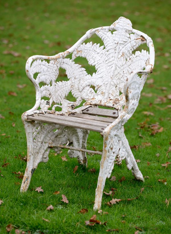 A Coalbrookdale Fern and Blackberry pattern cast iron chair late quarter 19th century