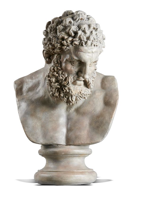 After the Antique: A monumental plaster bust of Hercules modern 90cm high After an original marble bust now in the British Museum, which was found...