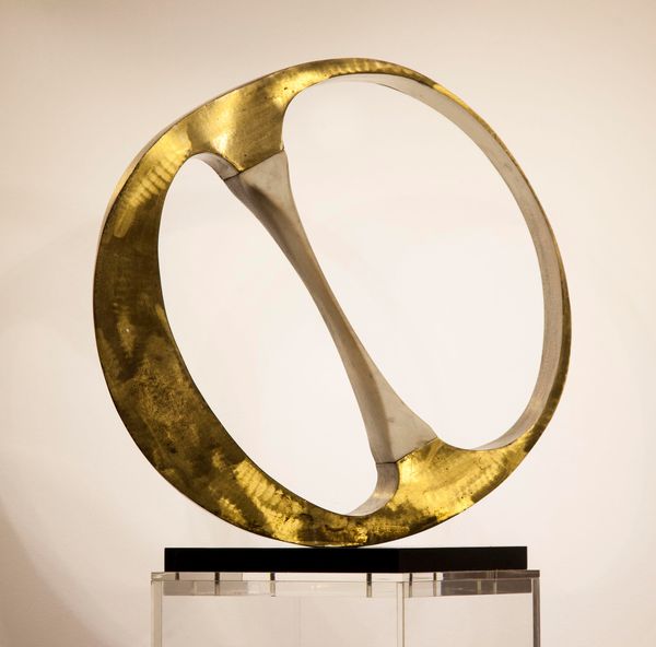 &#9650; Barbara Hodgkins Apple slice Brushed gilt bronze & marble on black perspex base 55cm high on clear perspex pedestal 30kg Provenance: MCL...