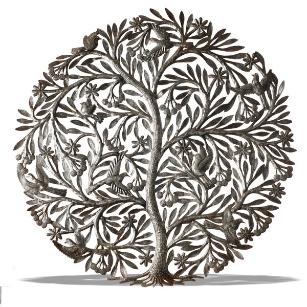 A sheet metal roundel pierced with Tree of Life decoration modern 84cm diameter