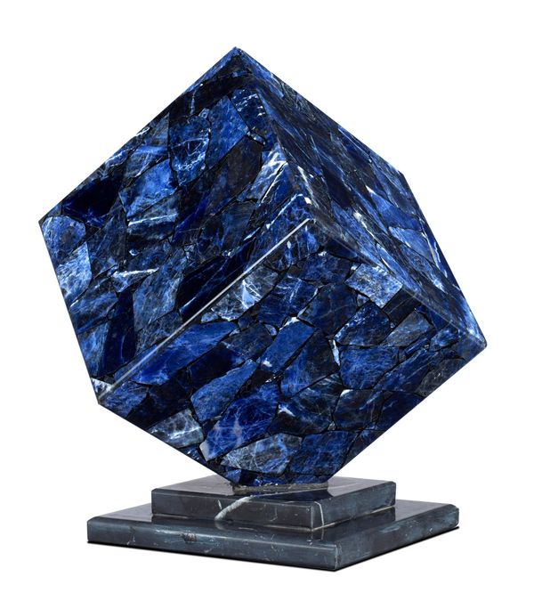 A pair of sodalite cubes on stands 36cm high